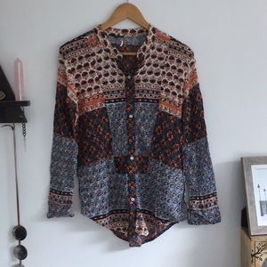 Free People Patterned Button-Up Blouse